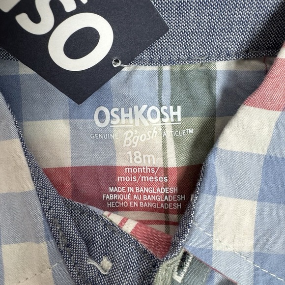 OshKosh Boys Button-Down Plaid Shirt Long Sleeve Blue‎ Red Green White - Picture 3 of 4